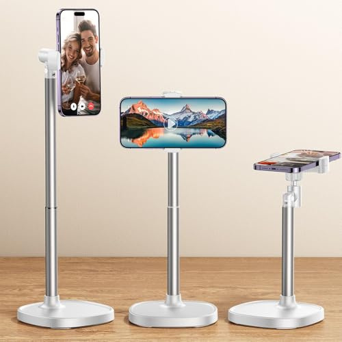 DIMONCOAT Phone Stand for Desk, Angle Height Adjustable Phone Holder for Desk, Aluminum Alloy Universal iPhone Stand Holder, Retractable Cell Phone Stand Recording Office for iPhone 17 16 15 Pro Max