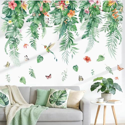 wondever Stickers Muraux Feuille Tropicales Autocollants Muraux Vigne | Décoration Murale Peel & Stick, Décoration Chambre Salon Salle de Bains, Couleurs Vives et Nettes, Stickers Murals Amovible