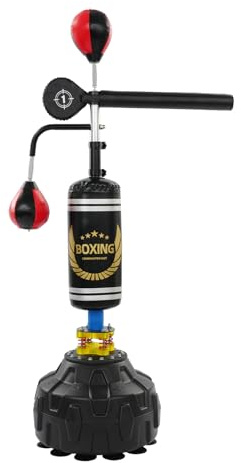 HUOMMGS 4 In 1 Punchingball & Boxsack Stehend 160-210cm Höhenverstellbar Box Training mit 2 Speedbälle, 360° Reflexstange Standboxsack Multifunktional Boxbirne Freistehend Punching Bag