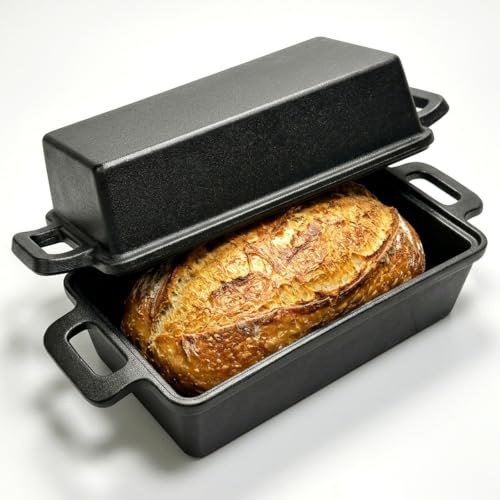 HOUSLUX Brotbackform mit Deckel Gusseisen - Ideal als Kastenform, Toastbrot Backform, Brotform, Gusseisen Topf Brot backen Zubehör, Brottopf (25CM)