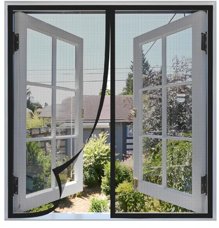 Fliegengitter Fenster Magnet 90 x 95 cm Schwarz, Magnetisches Fliegengitter Balkontür für Fenster und Schiebetüren, Automatisches Schließen, Ohne Bohren, Mehr Größen Verfügbar