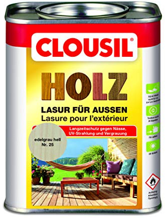 CLOUsil Holzlasur Holzschutzlasur für außen edelgrau hell Nr. 21, 0.75L: Wetterschutz, UV-Schutz, Nässeschutz und Schimmel für alle Holzarten - Markenqualität aus Deutschland in verschiedenen Farben