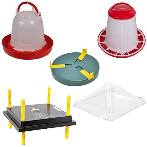 VOSS.farming Kükenaufzucht Komplettset für bis zu 25 Küken, 30x30cm Wärmeplatte mit Abdeckung + Tränke + Futterautomat + Tränkenwärmer, robust, Aufzucht Küken Frostschutz