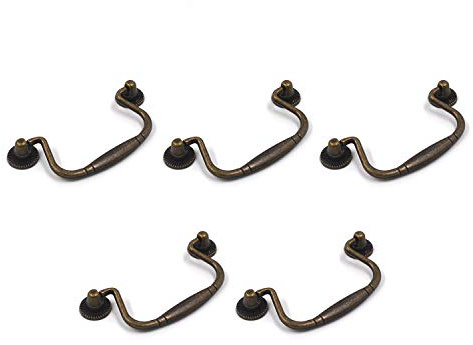 FarBoat 5Pcs Bail Pulls Antique Handle for Drawer 3 Hole Decorative Knobs Zinc Alloy Handles Hardware for Dresser Wardrobe Cabinet Drawer Closet (Hole Center 3.1inch, Bronze)
