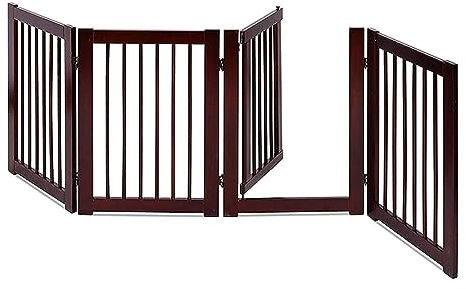GOPLUS Schutzgitter aus Kiefernholz, Laufgitter Braun, Treppengitter Faltbar, Absperrgitter Kinderschutzgitter Hundeschutzgitter Türschutzgitter (Braun)
