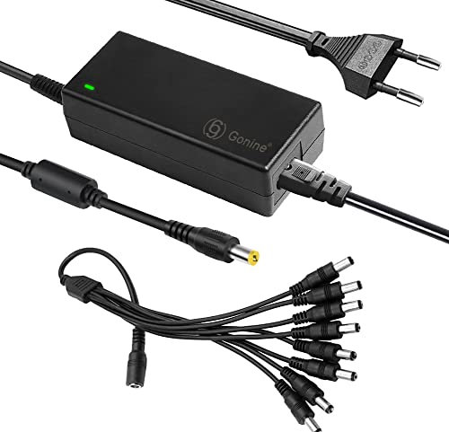 Fuente de alimentación 12V 5A 60W para cámara de vigilancia con Enchufe de 2 Polos 100 V-240 V CA a CC con Cable Distribuidor de 8 Polos para cámara de vigilancia CCTV DVR, Tira de Luces led