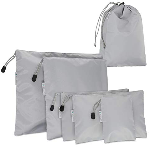 Navaris Koffer Packbeutel Set 7-teilig - 7X Schuhbeutel Wäschebeutel Reise Packtaschen - Rucksack Organizer Beutel - Stausack Reisebeutel Hellgrau