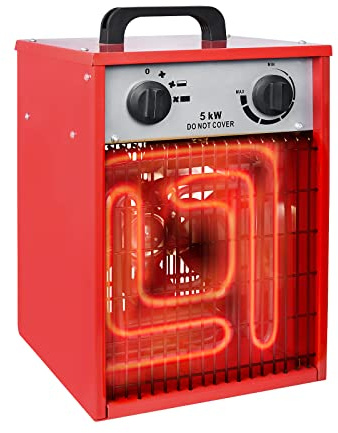 LZQ 5 KW Heizlüfter Elektroheizung Energiesparend Elektroheizer Profi-Industrie Bauheizer Heizgebläse mit 3 Heizstufen, integriertem Thermostat, Bauheizer