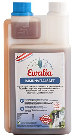 EWALIA Immunvitalsaft | 500 ml | Ergänzungsfuttermittel für Hunde | Mit Hagebutte & Sonnenhut