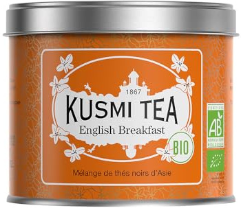 Kusmi Tea - English Breakfast Bio - Thé Noir Biologique - Mélange de Thés Noirs d'Asie - Ceylan et Assam - Boîte Thé Métal 100g - Quantité pour environ 50 Tasses
