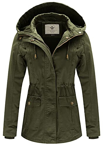 WenVen Women's Zip-up Cotton Safari Jacket Lightweight, Army Green, 2XL