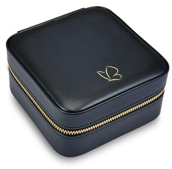 GLANZSTÜCKE MÜNCHEN Schmuck-Reisetäschchen Kunstleder schwarz 115x115x58 mm | Samt,creme,Schmucketui,Schmuckschatulle,Schmuckaufbewahrung