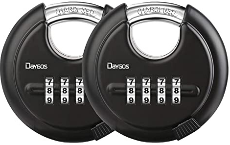 DAYGOS Combination Disc Padlocks for Outdoor - Heavy Duty 4 Digit Code Lock, Combo Lock for Storage Unit,Gate,Fence,Trailer(3/8-in Shackle,2PCS,Black)
