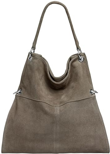 Caspar Große Vintage Leder Schultertasche Damen Handtasche aus weichem Wildleder - PREMIUM LINE - Modell No.805 - Made in Italy