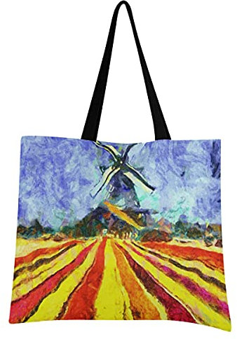 Village De Moulin À Vent Champ D'Art Sac Courses Reutilisable Pliable Grand Eco Sac à Provisions Shopping de Fruits Légumes
