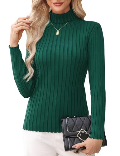 NB dam sköldpadda nacktröjor långärmad ledig kabel stickad tröja damer klassisk stretch vinter varm polo rulle hals pullover jumper toppar, gRÖN, XXL