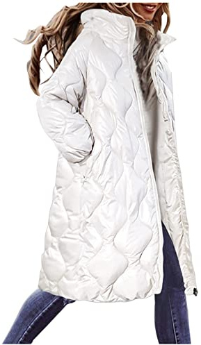 Chaqueta Larga de Algodón de Otoño Invierno para Mujer con Capucha Cuello Alto, Abrigo Parka Ropa Deportiva, Abrigo Acolchados Gruesos Cálido Largo Elegante con Cremallera Talla Grande