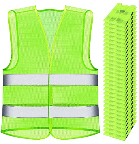 Unittype 30 Pack High Visibility Vests Reflective Safety Vest Mesh Hi Vis Costume Adjustable Size for Men Women Outdoor Works (Fluorescent Green,25.2 x 26.77 Inch)
