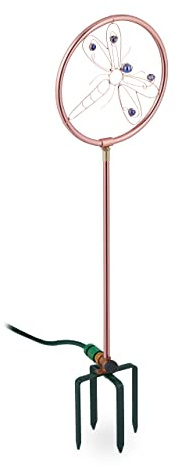 Relaxdays Arroseur de pelouse Design Libellule, 3/4, avec Pique, arroseur et décoration de Jardin, métal, cuivre