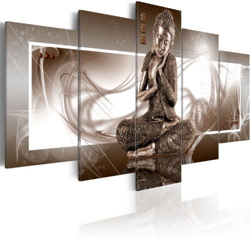 B&D XXL - Wandbilder XXL Buddha 150x75cm 5 tlg - Wand Deko Leinwand Bilder Groß Wanddeko Wohnzimmer Schlafzimmer Kunstdrucke - Statue Ornament Abstrakt 020113-266