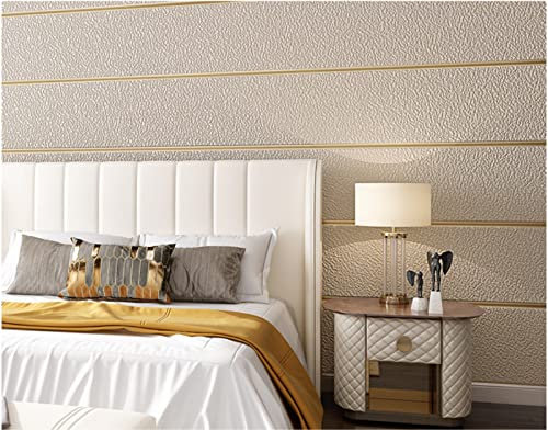 Creme farben Vliestapete 9,5 m x 0,53 m Breiter Streifen Tapete Modernes Design Beflockung Tapete für Flur Wohnzimmer Schlafzimmer Büro