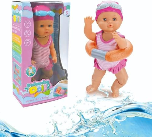 Xwin Sportseries Swimming Doll Bathtub Toy, Battery-Powered Operated Swimming Action Waterproof Bath Pool Doll with Flexible Arms and Legs, Floating Swim Toy for Toddlers (Classic Edition)