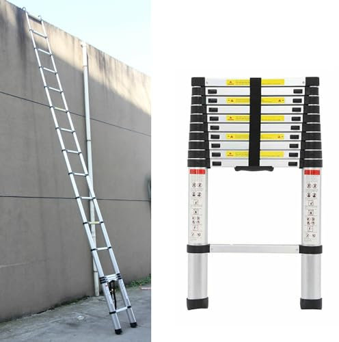 Scala Telescopica in Alluminio da 3,2 m, Antiscivolo, Allungabile Multiuso Con 11 Pioli, Facile da Trasportare, Portata 150 kg, EN131