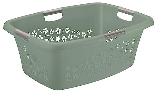 Rotho Flowers Wäschekorb, Kunststoff (PP) BPA-frei, türkis, 50l (65.1 x 48.6 x 26.2 cm), Nicht zutreffend