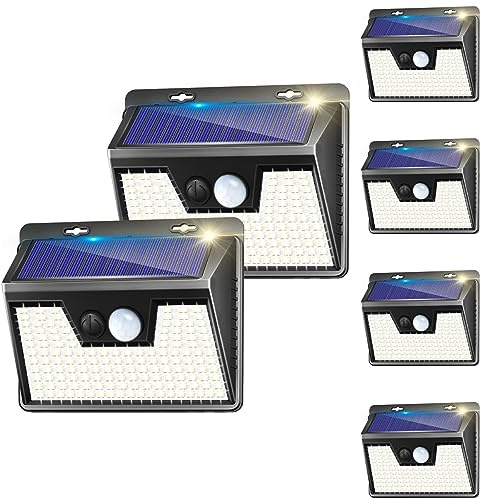 kolpop Solar Lights Outdoor 6 Pack, 140LED/3 Modes Motion Sensor, Solar Powered, Wireless IP65 Waterproof Outdoor Wall Lights, Bright for Backyard Garden Fence Patio Front Door