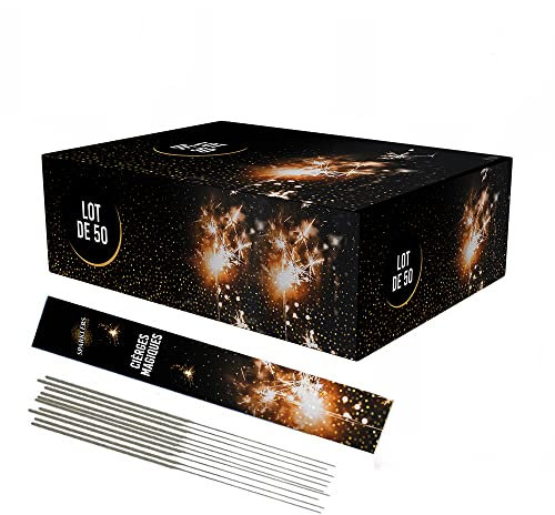 SPARKLERS CLUB Cierge Magique Grand Modèle 40/45cm, durée 70 Secondes - Lot de 50 - Accessoire de Décoration pour Gateaux Anniversaire Enfant & Adulte, Cierges Magiques étincelante - Catégorie F1