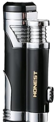 YHSGY Cigar Torch Butane Lighter Fuel Refillable Lighter with Punch Knife and Set Dual Nozzle Strong Flame Windproof Lighter (Color : D)