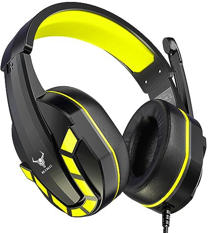 Kikc PS4 Gaming Headset with Mic for Xbox One, PS5, PC, Mobile Phone and Notebook, Controllable Volume Gaming Headphones with Soft Earmuffs for Kid (Yellow)