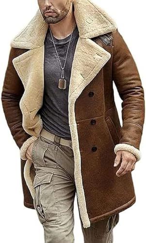 Shearling Brown Leather Coat Genuine Sheepskin Leather Coat with Artificial Fur B3 Bomber Leather Aviator for Men (as1, alpha, 3x_l, regular, regular)