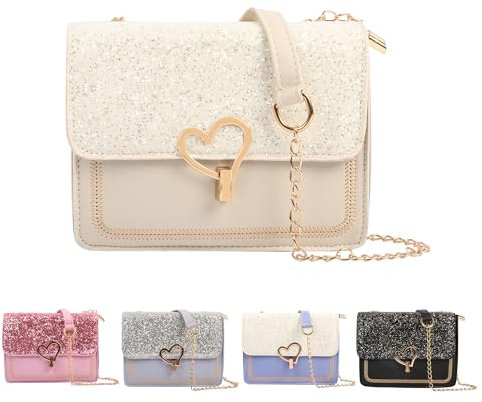 Fililogor Borsa a Spalla Donna Piccola Rosa Borsa Del Telefono Crossbody, Borsa a Spalla Ragazza con Catena a Spalla per Scuola Uso Quotidiano (Bianco)