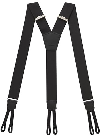 Pierrot Herren Hosenträger mit Knöpfen – Breite Vintage-Premium-Bügelträger mit Echleder-Enden – Verstärktes Gummiband & Verstellbare Länge bis 130 cm