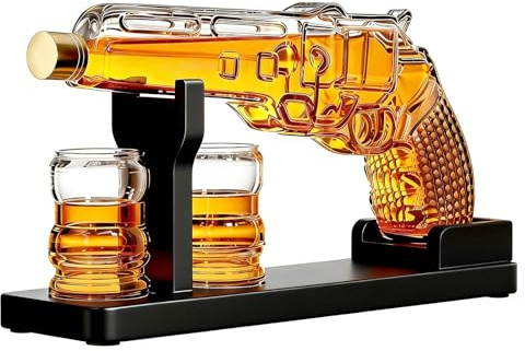 Gifts for Men Dad, 9 Oz Whiskey Gun Decanter Set, Unique Dad Birthday Gift Ideas from Daughter Son, Retirement Bar Stuff Gift for Father Him Brother, Pistol Dispenser for Liquor Vodka - Shot Glasses