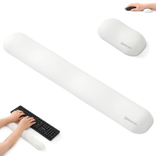 UnivoColors Design-Wave Handgelenkauflage, künstliches Schaffell, Memory-Schaum, ergonomisch, rutschfestes Gel, Unterstützung bei der Arbeit und beim Spielen, Tastatur-Zubehör, Weiß