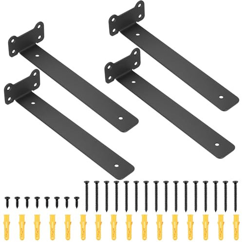 4 Pz Staffe per Mensole Pesanti,Staffa per Mensola, Reggimensola, Staffe Mensole da Muro a L, Reggi Mensola da Muro, Supporto per Scaffali Casa Cucina Ufficio (Stile orecchio di gatto, nero 255MM)