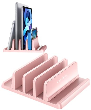 VAYDEER Soporte Vertical para Portátil con 3 Ranuras, Rosa | Tres ranuras ajustables para organizar portátiles, tablets y accesorios en el escritorio