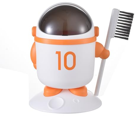 Hosoncovy Poubelle de bureau motif astronaute de dessin animé avec brosse de nettoyage, poubelle à papier avec couvercle, poubelle de rangement pour chambre d'enfant, chambre, cuisine, bureau (orange)