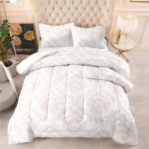 Coverless Duvet Cream White Print Coverless Duvet King Size Microfiber Bedspreads King Size Lightweight Quilted Bedspreads All Seasons Comforter Soft Quilted Throw+2 Pillowcases(50x75cm)