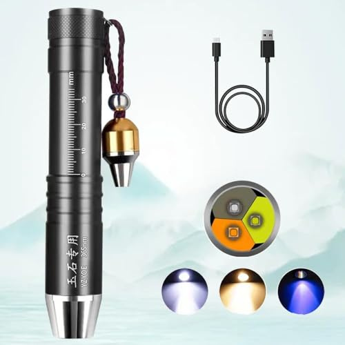 YZYOE Linterna de evaluación de jade recargable con tres fuentes de luz LED, lámpara de identificación de joyas, luz de detección de piedras preciosas de cristal para exteriores, detector de rayos