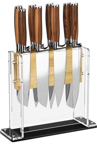 NPPLUS Magnetic Knife Block Holder: Double-Sided Strong Magnets for Kitchen Counter Organizer Rack - Wooden Knife Stand Storage for Home Cooks Chefs