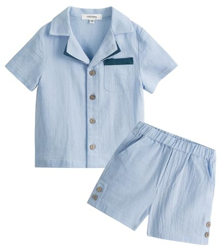 Volunboy Sommardräkter för barn, bomull och linne kortärmad T-shirt och shorts set för nyfödda pojkar 1–4 år, Blå, 3-4 anni