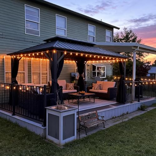 PURPLE LEAF Tonnelle de Jardin Extérieur Aluminium 4,25 x 3 m avec Guirlande Lumineuse, Pergola Jardin Extérieur à Double Toit en Acier Galvanisé, Pavillon avec Rideaux pour Fête, Barbecue, Gris