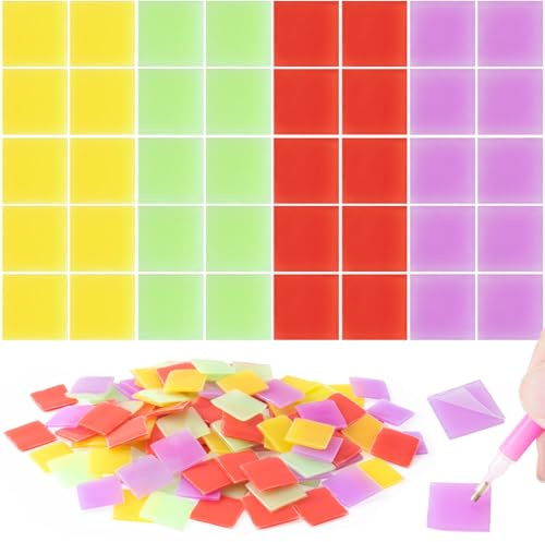 Mxxipp Lot de 140 recharges de cire diamant - 2 x 2 cm - Accessoires de broderie pour peinture diamant 3D - Rouge, jaune, vert et violet