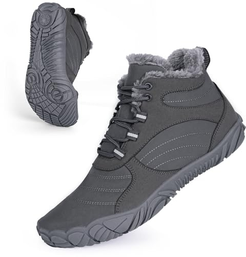 Barefoot Bottes de randonnée d'hiver pour homme et femme - Imperméables - Chaudes - Doublées en fourrure - Confortables - Antidérapantes - Unisexe, gris, 37.5 EU