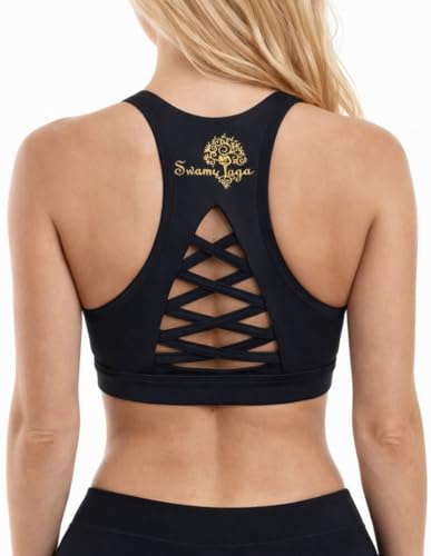 Sujetador Deportivo Mujer Alta Sujeción para Yoga y Fitness - Sin Costuras, Transpirable y Cómodo - Top Deportivo para Entrenamiento y Gimnasio con Espalda Cruzada y Almohadillas Extraíbles Negro S