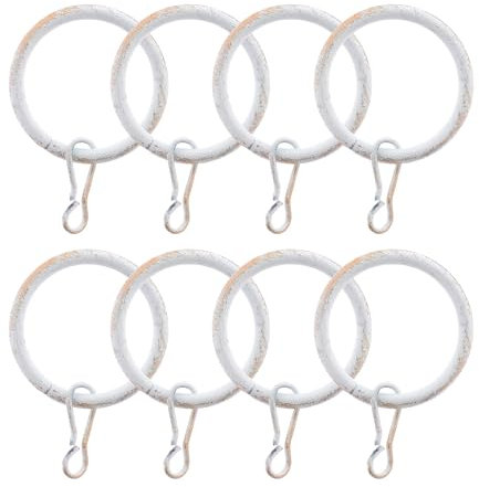 GIRASOLE HOME Anelli per Aste da Tenda in Ferro con Ganci Diametro 40/32mm Sezione 4mm 8 Pezzi (Bianco e Oro)