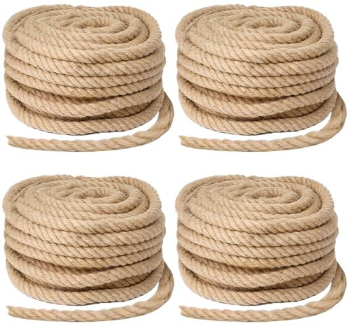 4 Stück Juteseil 12mm x 10M - Starkes Naturfaser Hanfseil für Garten, DIY, Dekoration, Bündeln und Camping - Robuste Juteschnur, Paketschnur, Juteband, Kordel